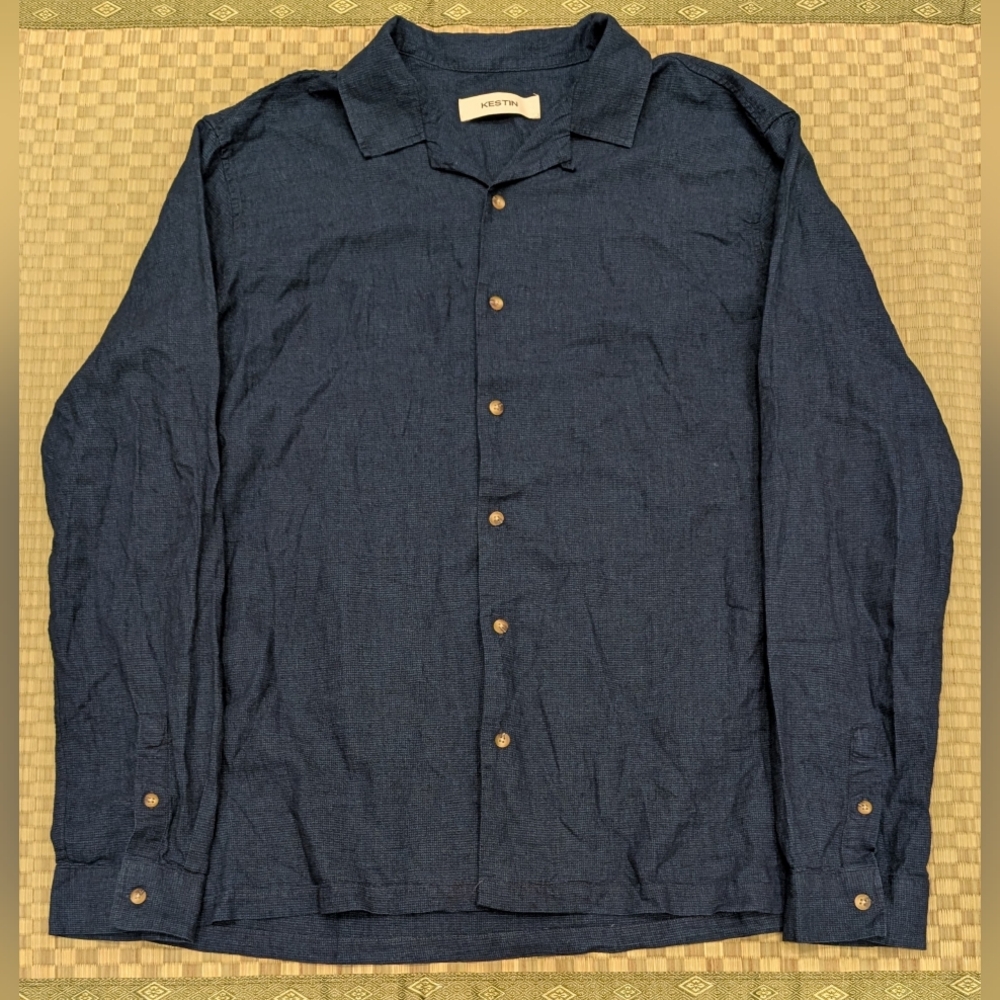 Kestin Small Check Button Up Shirt 100% Cotton Men's Size Large Made in Portugal